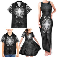 New Zealand Matariki Family Matching Tank Maxi Dress and Hawaiian Shirt Maori Moko Black Galaxy LT05 - Polynesian Pride