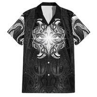 New Zealand Matariki Family Matching Tank Maxi Dress and Hawaiian Shirt Maori Moko Black Galaxy LT05 Dad's Shirt - Short Sleeve Black - Polynesian Pride