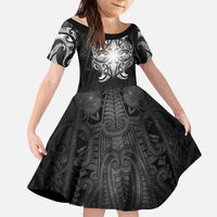 New Zealand Matariki Kid Short Sleeve Dress Maori Moko Black Galaxy