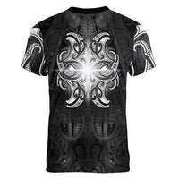 New Zealand Matariki Women V-Neck T-Shirt Maori Moko Black Galaxy