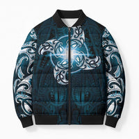 New Zealand Matariki Waita Bomber Puffer Jacket Maori Moko Dark Blue Galaxy