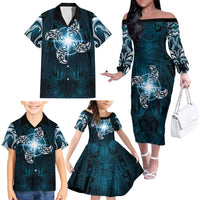 New Zealand Matariki Waita Family Matching Off The Shoulder Long Sleeve Dress and Hawaiian Shirt Maori Moko Dark Blue Galaxy LT05 - Polynesian Pride