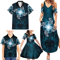 New Zealand Matariki Waita Family Matching Summer Maxi Dress and Hawaiian Shirt Maori Moko Dark Blue Galaxy LT05 - Polynesian Pride