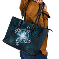 New Zealand Matariki Waita Leather Tote Bag Maori Moko Dark Blue Galaxy