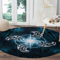 New Zealand Matariki Waita Round Carpet Maori Moko Dark Blue Galaxy