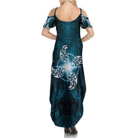 New Zealand Matariki Waita Summer Maxi Dress Maori Moko Dark Blue Galaxy