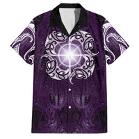 New Zealand Matariki Waipunarangi Family Matching Tank Maxi Dress and Hawaiian Shirt Maori Moko Purple Galaxy LT05 Dad's Shirt - Short Sleeve Purple - Polynesian Pride
