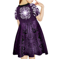 New Zealand Matariki Waipunarangi Kid Short Sleeve Dress Maori Moko Purple Galaxy LT05 - Polynesian Pride