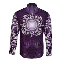 New Zealand Matariki Waipunarangi Long Sleeve Button Shirt Maori Moko Purple Galaxy