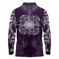 New Zealand Matariki Waipunarangi Long Sleeve Polo Shirt Maori Moko Purple Galaxy LT05 - Polynesian Pride