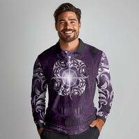 New Zealand Matariki Waipunarangi Long Sleeve Polo Shirt Maori Moko Purple Galaxy LT05 - Polynesian Pride