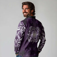 New Zealand Matariki Waipunarangi Long Sleeve Polo Shirt Maori Moko Purple Galaxy LT05 - Polynesian Pride