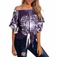 New Zealand Matariki Waipunarangi Off Shoulder Wrap Waist Top Maori Moko Purple Galaxy LT05 - Polynesian Pride