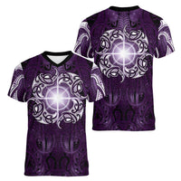 New Zealand Matariki Waipunarangi Women V-Neck T-Shirt Maori Moko Purple Galaxy LT05 - Polynesian Pride
