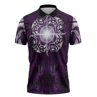 New Zealand Matariki Waipunarangi Zipper Polo Shirt Maori Moko Purple Galaxy LT05 Purple - Polynesian Pride