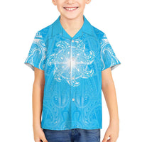 New Zealand Matariki Waiti Family Matching Summer Maxi Dress and Hawaiian Shirt Maori Moko Cyan Galaxy LT05 Son's Shirt Cyan - Polynesian Pride