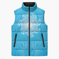 New Zealand Matariki Waiti Sleeveless Puffer Jacket Maori Moko Cyan Galaxy