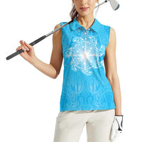 New Zealand Matariki Waiti Women Sleeveless Polo Shirt Maori Moko Cyan Galaxy LT05 - Polynesian Pride