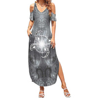 New Zealand Matariki Ururangi Family Matching Summer Maxi Dress and Hawaiian Shirt Maori Moko Grey Galaxy LT05 Mom's Dress Grey - Polynesian Pride