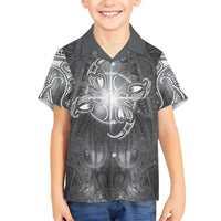 New Zealand Matariki Ururangi Family Matching Summer Maxi Dress and Hawaiian Shirt Maori Moko Grey Galaxy LT05 Son's Shirt Grey - Polynesian Pride