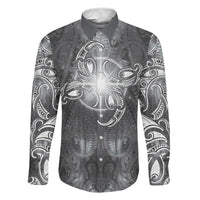 New Zealand Matariki Ururangi Family Matching Tank Maxi Dress and Hawaiian Shirt Maori Moko Grey Galaxy LT05 Dad's Shirt - Long Sleeve Grey - Polynesian Pride