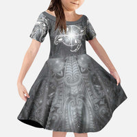New Zealand Matariki Ururangi Kid Short Sleeve Dress Maori Moko Grey Galaxy