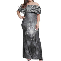 New Zealand Matariki Ururangi Off Shoulder Maxi Dress Maori Moko Grey Galaxy