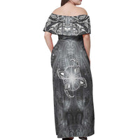 New Zealand Matariki Ururangi Off Shoulder Maxi Dress Maori Moko Grey Galaxy
