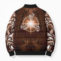 New Zealand Matariki Tupuanuku Bomber Puffer Jacket Maori Moko Brown Galaxy