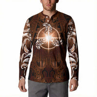 New Zealand Matariki Tupuanuku Button Sweatshirt Maori Moko Brown Galaxy
