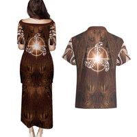 New Zealand Matariki Tupuanuku Couples Matching Puletasi and Hawaiian Shirt Maori Moko Brown Galaxy LT05 - Polynesian Pride