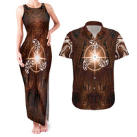 New Zealand Matariki Tupuanuku Couples Matching Tank Maxi Dress and Hawaiian Shirt Maori Moko Brown Galaxy LT05 Brown - Polynesian Pride