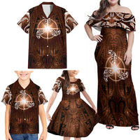 New Zealand Matariki Tupuanuku Family Matching Off Shoulder Maxi Dress and Hawaiian Shirt Maori Moko Brown Galaxy LT05 - Polynesian Pride