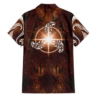 New Zealand Matariki Tupuanuku Family Matching Off Shoulder Short Dress and Hawaiian Shirt Maori Moko Brown Galaxy LT05 - Polynesian Pride