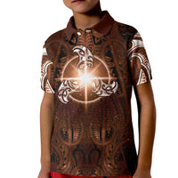 New Zealand Matariki Tupuanuku Kid Polo Shirt Maori Moko Brown Galaxy