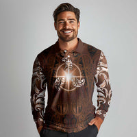New Zealand Matariki Tupuanuku Long Sleeve Polo Shirt Maori Moko Brown Galaxy LT05 - Polynesian Pride