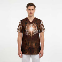 New Zealand Matariki Tupuanuku Scrub Top Maori Moko Brown Galaxy