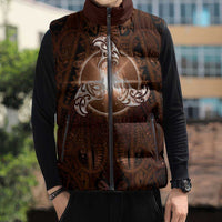 New Zealand Matariki Tupuanuku Sleeveless Puffer Jacket Maori Moko Brown Galaxy