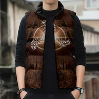 New Zealand Matariki Tupuanuku Sleeveless Puffer Jacket Maori Moko Brown Galaxy