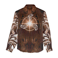 New Zealand Matariki Tupuanuku Women Casual Shirt Maori Moko Brown Galaxy LT05 - Polynesian Pride