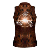 New Zealand Matariki Tupuanuku Women Sleeveless Polo Shirt Maori Moko Brown Galaxy LT05 - Polynesian Pride