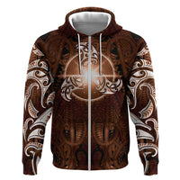 New Zealand Matariki Tupuanuku Zip Hoodie Maori Moko Brown Galaxy LT05 Zip Hoodie Brown - Polynesian Pride