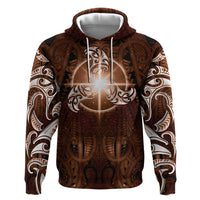 New Zealand Matariki Tupuanuku Zip Hoodie Maori Moko Brown Galaxy LT05 Pullover Hoodie Brown - Polynesian Pride