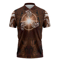 New Zealand Matariki Tupuanuku Zipper Polo Shirt Maori Moko Brown Galaxy LT05 Brown - Polynesian Pride