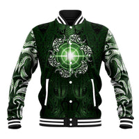 New Zealand Matariki Tupuarangi Baseball Jacket Maori Moko Green Galaxy