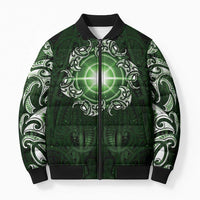 New Zealand Matariki Tupuarangi Bomber Puffer Jacket Maori Moko Green Galaxy