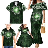 New Zealand Matariki Tupuarangi Family Matching Mermaid Dress and Hawaiian Shirt Maori Moko Green Galaxy LT05 - Polynesian Pride