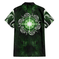 New Zealand Matariki Tupuarangi Family Matching Off The Shoulder Long Sleeve Dress and Hawaiian Shirt Maori Moko Green Galaxy LT05 - Polynesian Pride