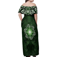 New Zealand Matariki Tupuarangi Family Matching Off Shoulder Maxi Dress and Hawaiian Shirt Maori Moko Green Galaxy LT05 - Polynesian Pride