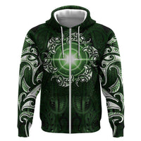 New Zealand Matariki Tupuarangi Hoodie Maori Moko Green Galaxy LT05 Zip Hoodie Green - Polynesian Pride